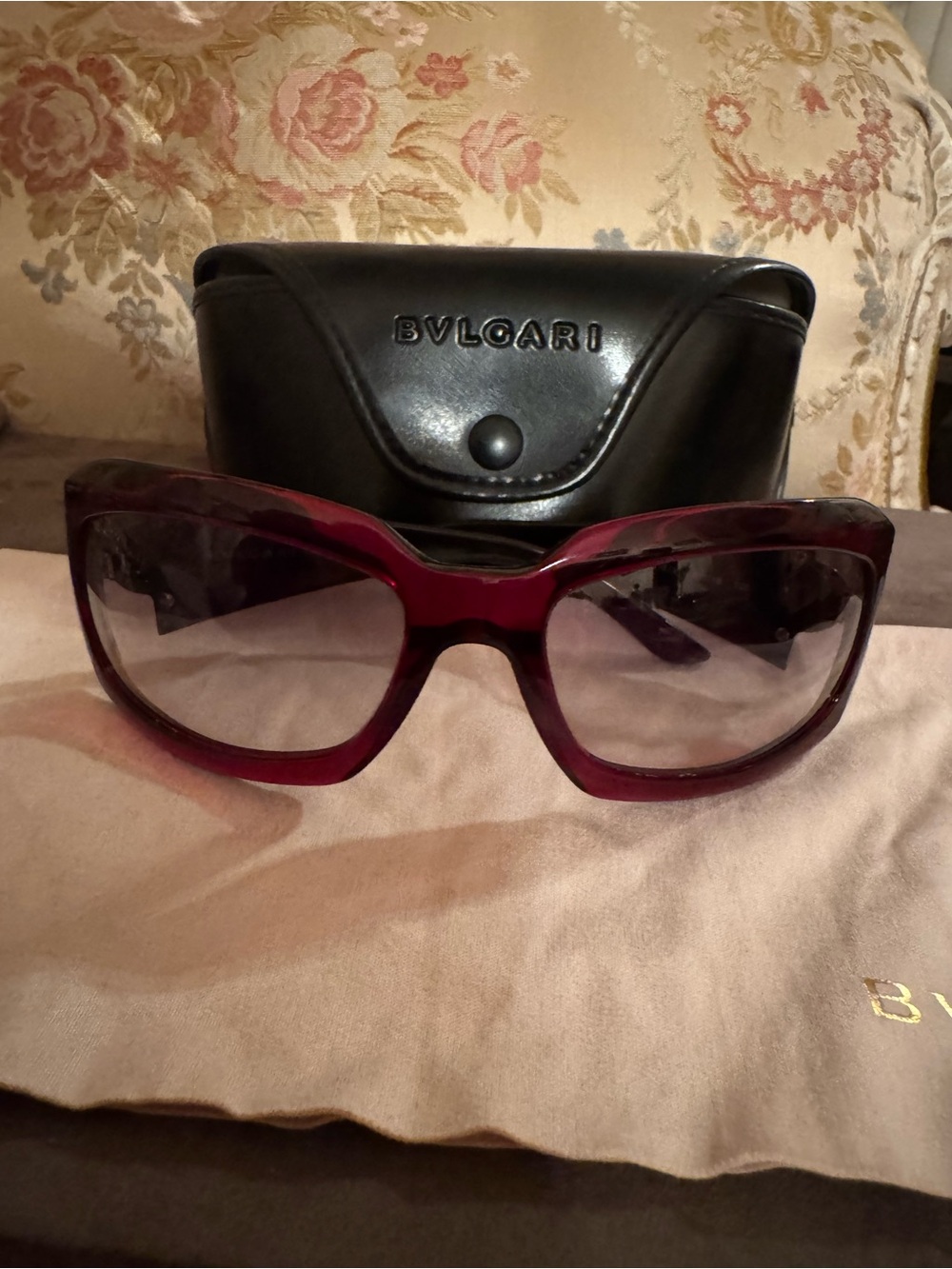 Authentic Logo Bvlgari Sunglasses Burgundy